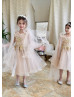 Beaded Champagne Lace Tulle Flower Girl Dress With Shawl